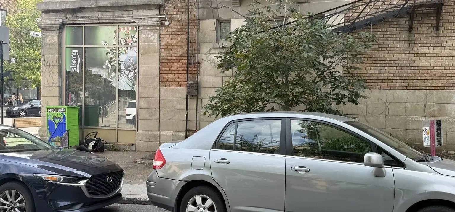 Façade après enlèvement des graffitis, avec des ombres pigmentaires encore visibles