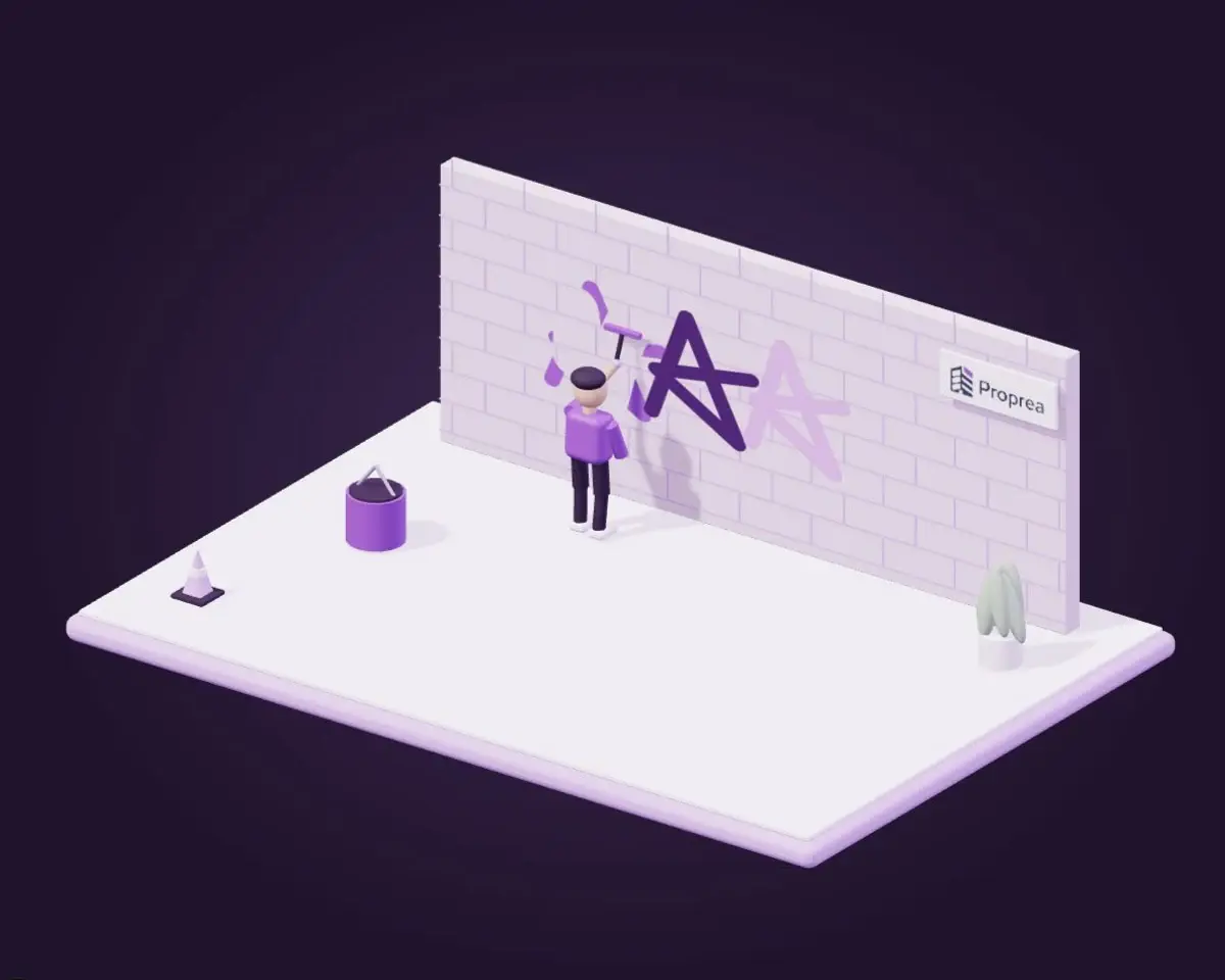 Illustration Proprea : enlèvement progressif d’un graffiti sur un mur de maçonnerie avec un outil de nettoyage.